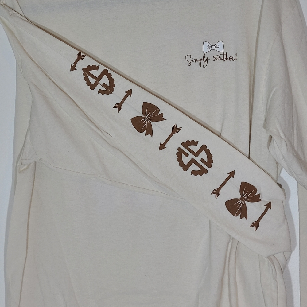 Simply Southern Long Sleeve Tshirt Love Deerly Neutral Plaid Size Large - Picture 3 of 4
